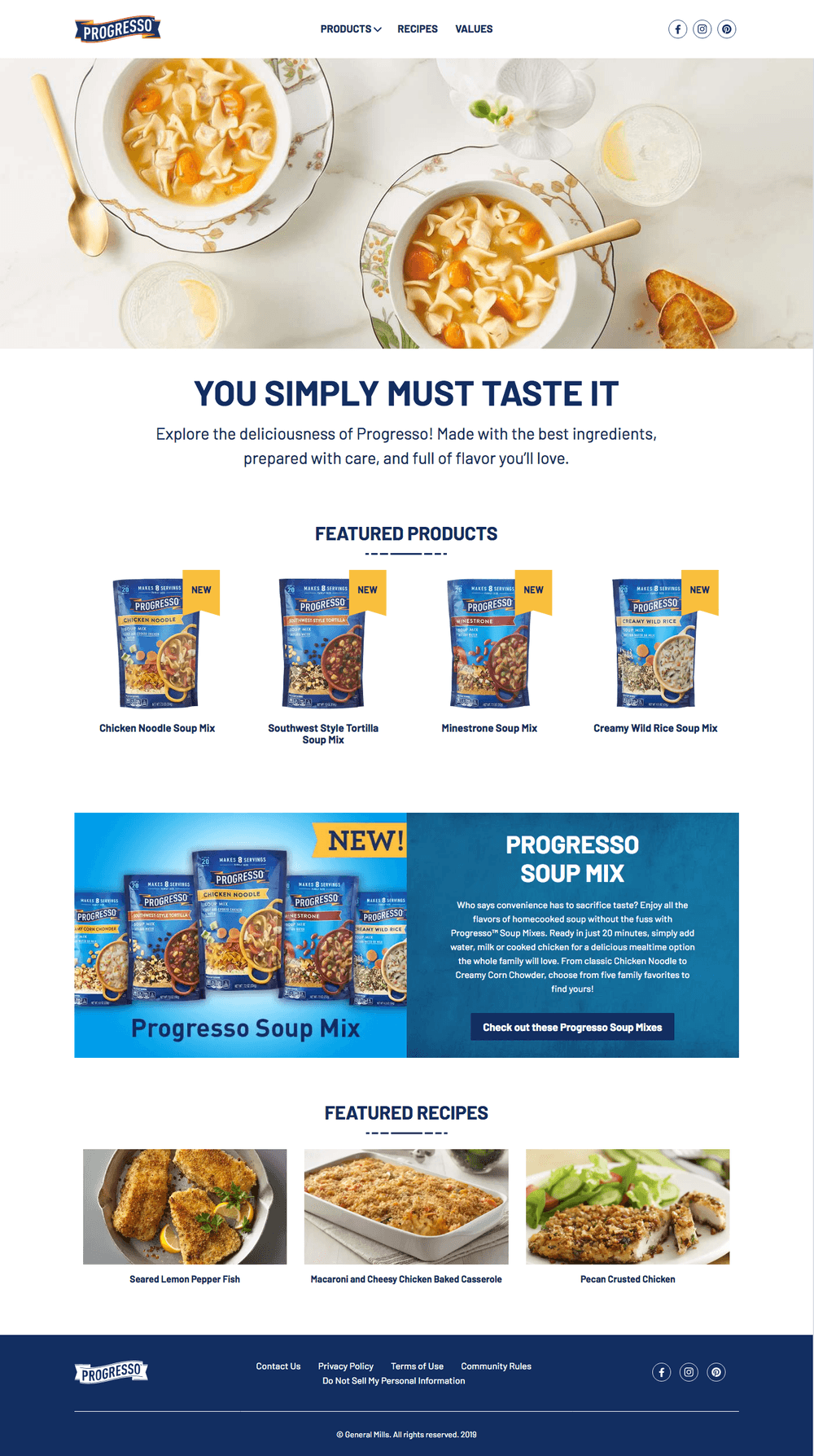 Homepage of Progresso Soups website