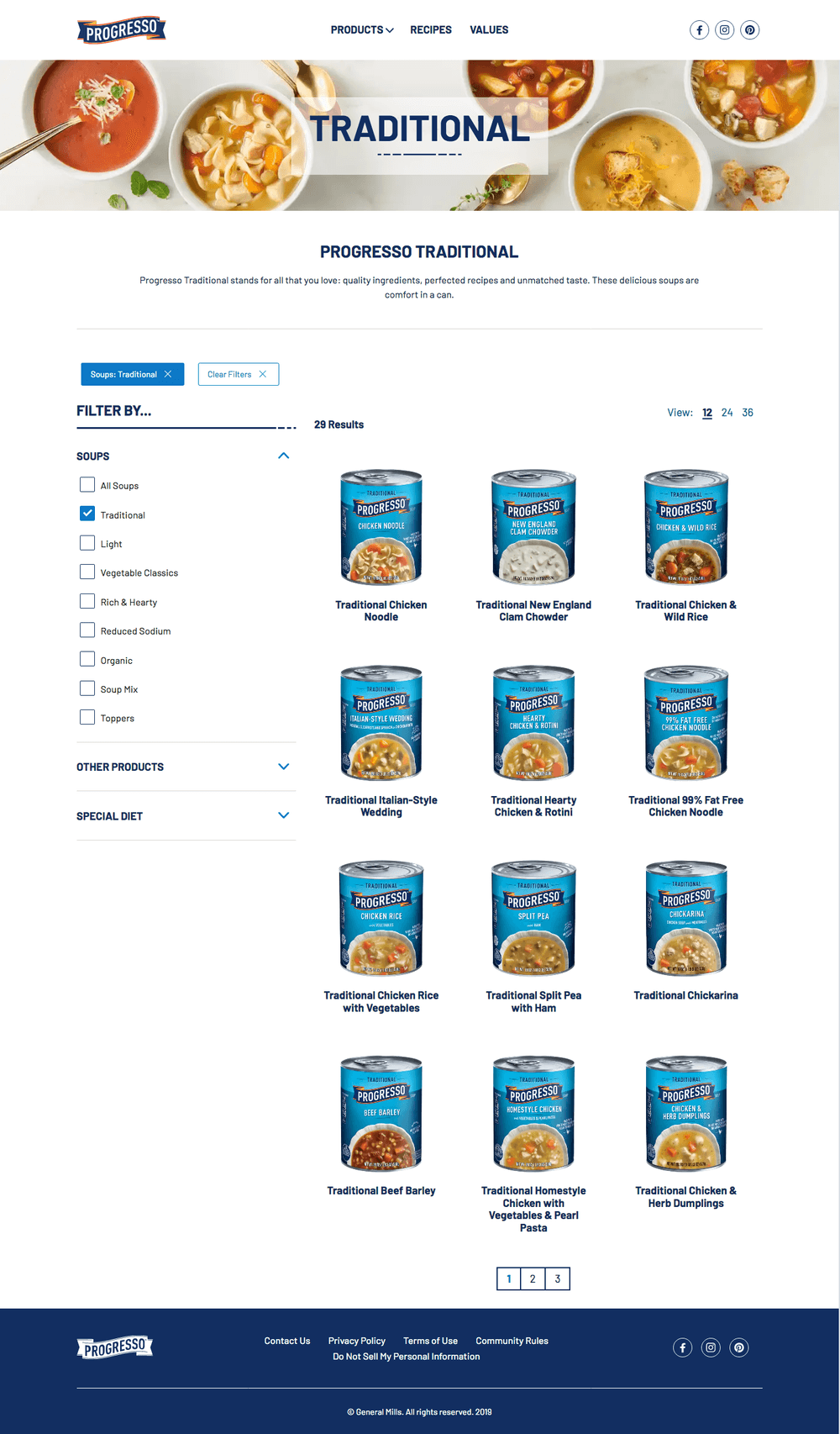 Progresso products listing page, showcases advanced filtering