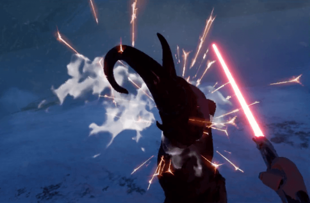 Attacking the monster with the saber and causing the hit animation.