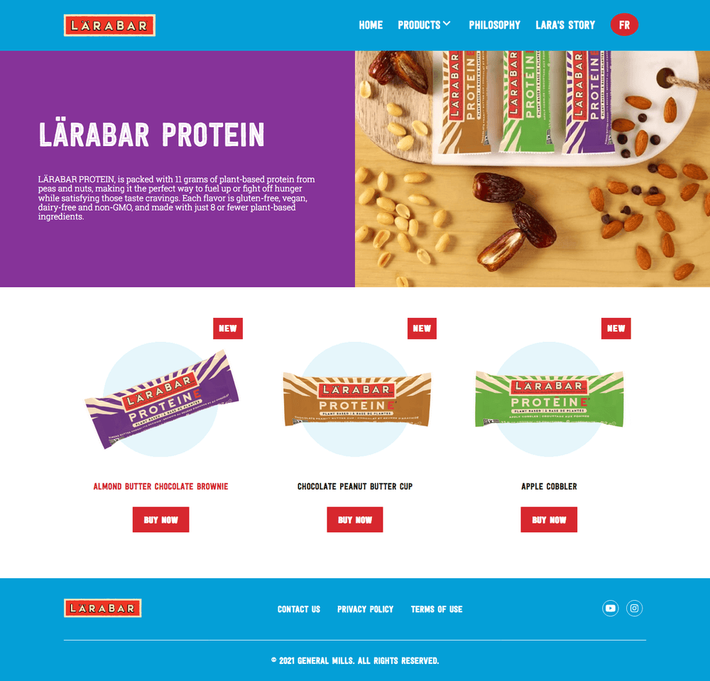 Listing of products on the Larabar website