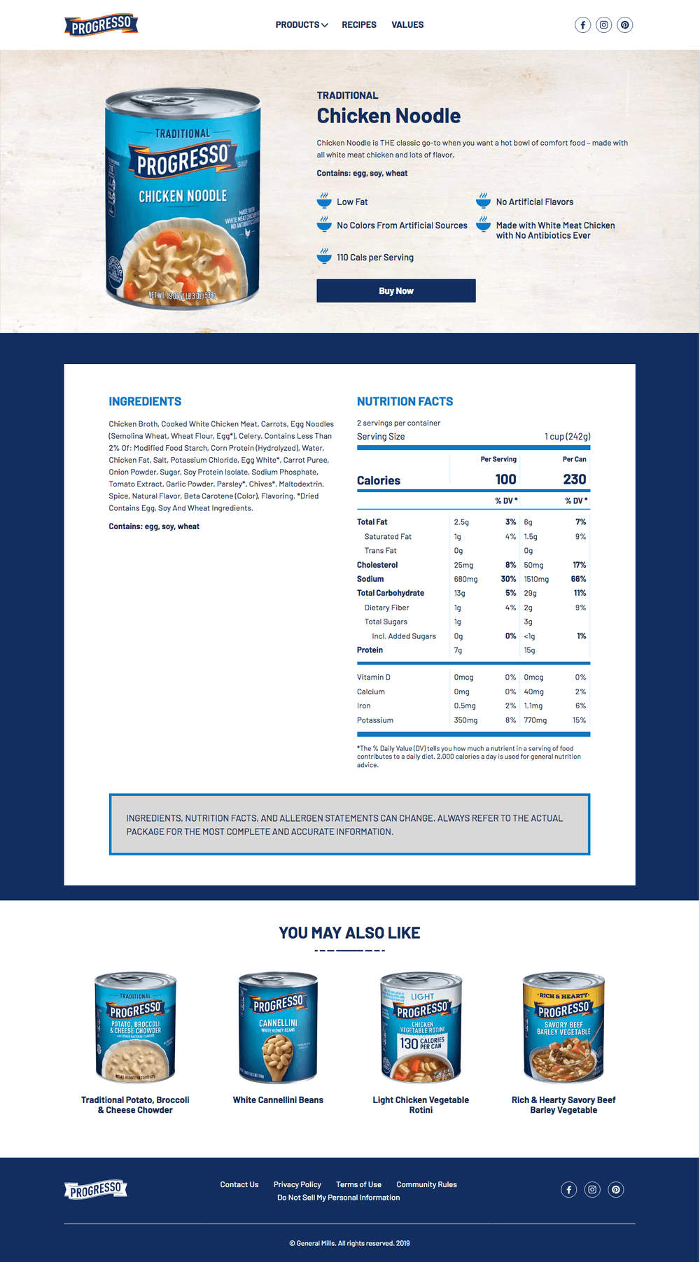 Progresso product detail page