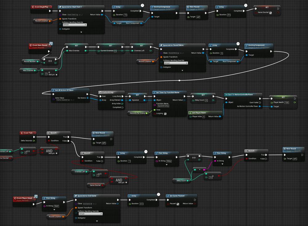 Blueprint programming for the main gamemode in the game.