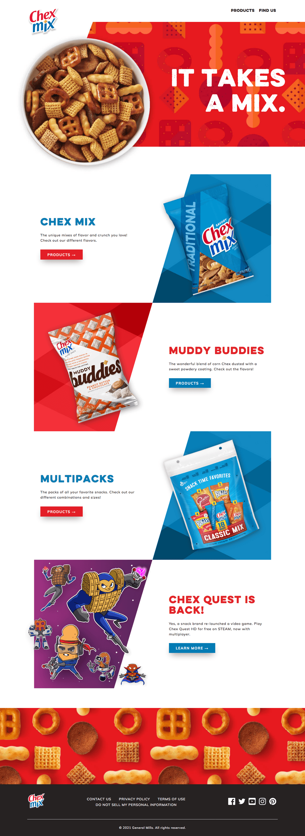 Homepage of Chex Mix website